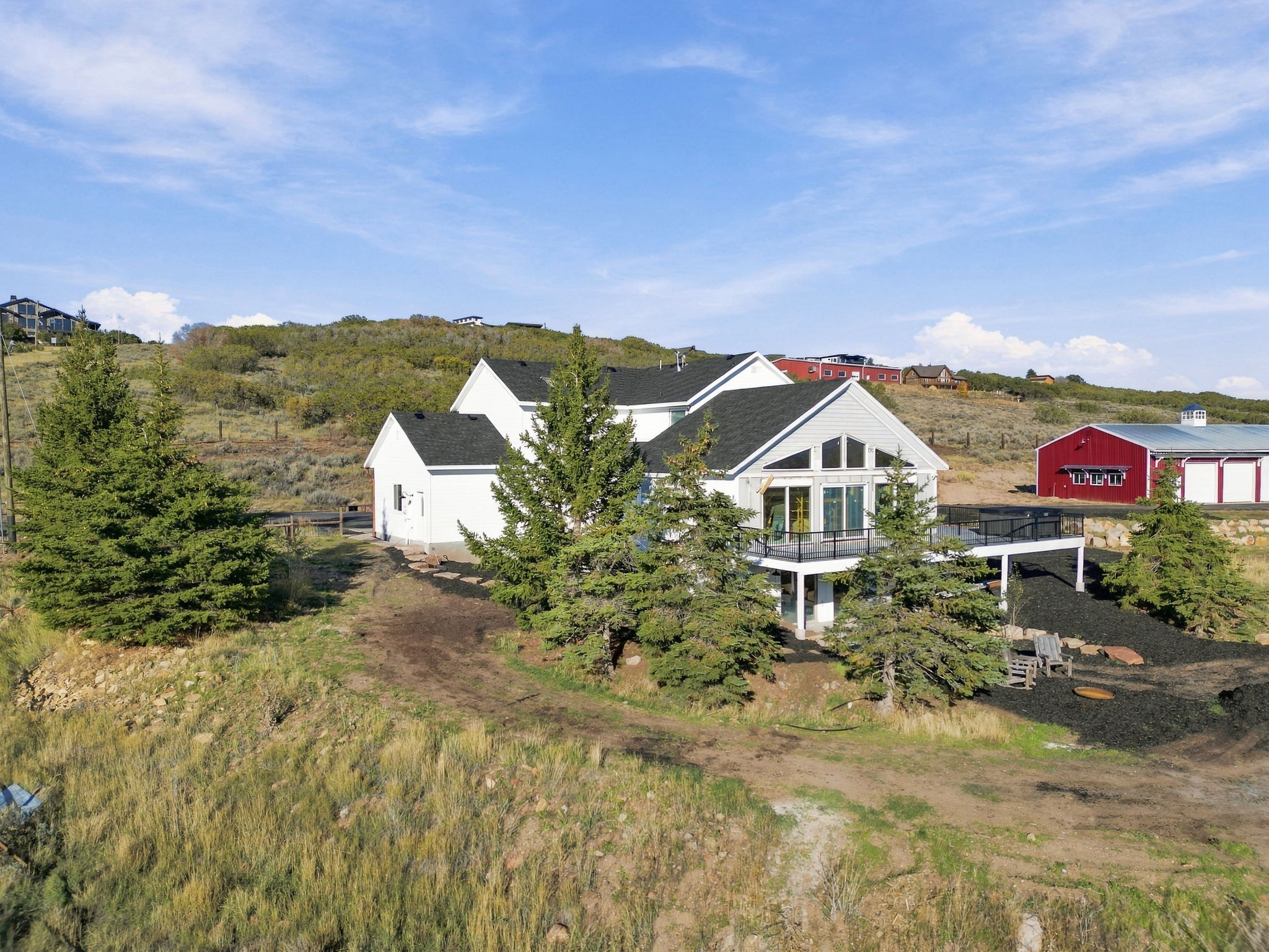 Aerial view of the residence and red barn at Silver Creek Reserve